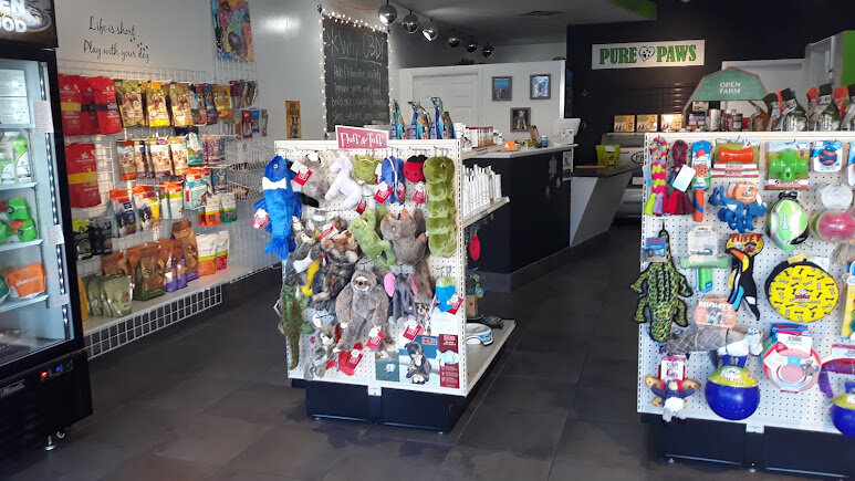 Pure Paws pet boutique in Salt lake shows a wide variety of toys and raw treats.